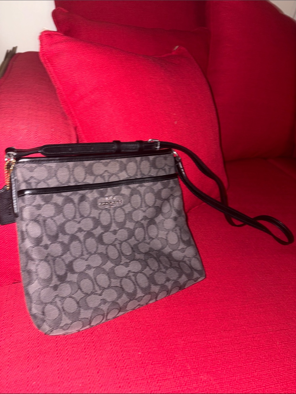 Coach Gray Signature Crossbody with Black Trim